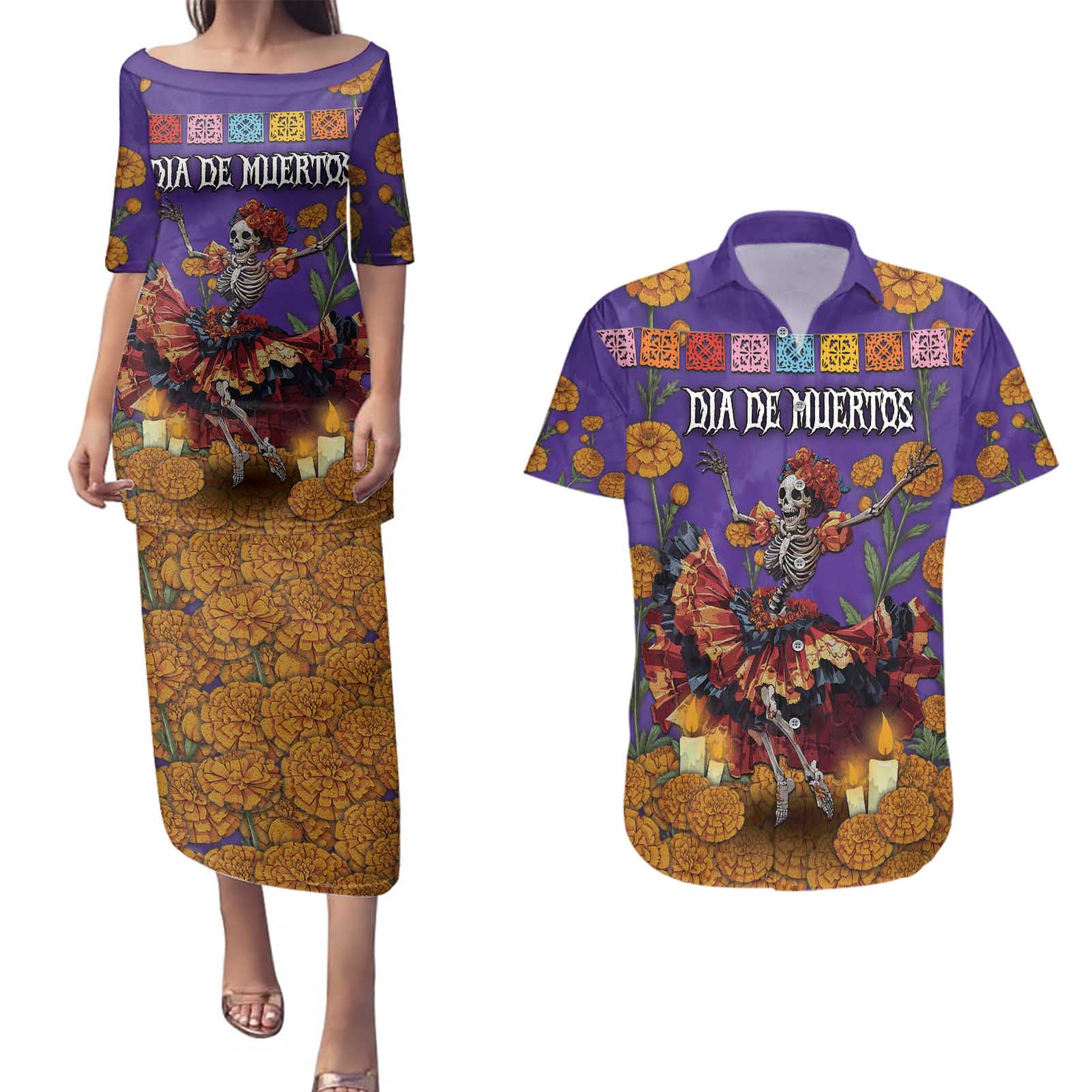 Day Of The Dead Couples Matching Puletasi and Hawaiian Shirt Viva La Vida - Wonder Print Shop