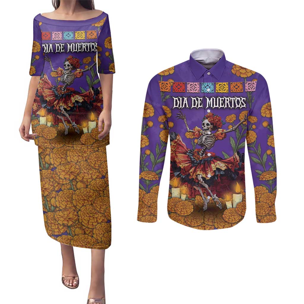 Day Of The Dead Couples Matching Puletasi and Long Sleeve Button Shirt Viva La Vida - Wonder Print Shop