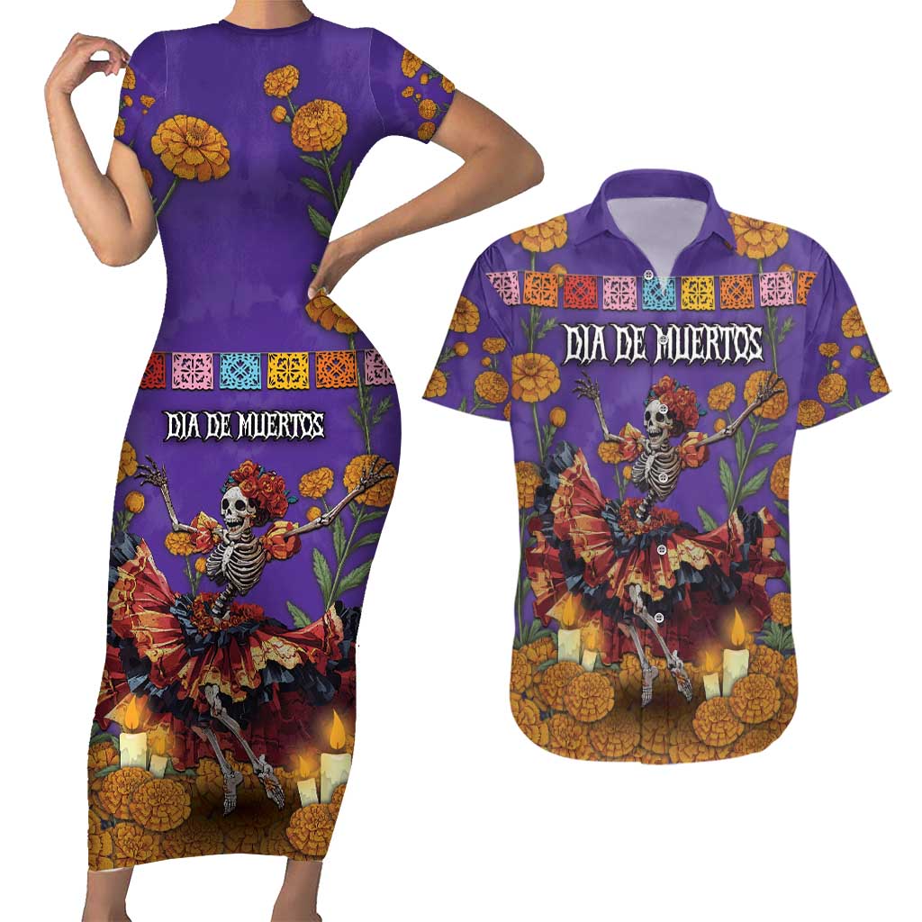 Day Of The Dead Couples Matching Short Sleeve Bodycon Dress and Hawaiian Shirt Viva La Vida - Wonder Print Shop
