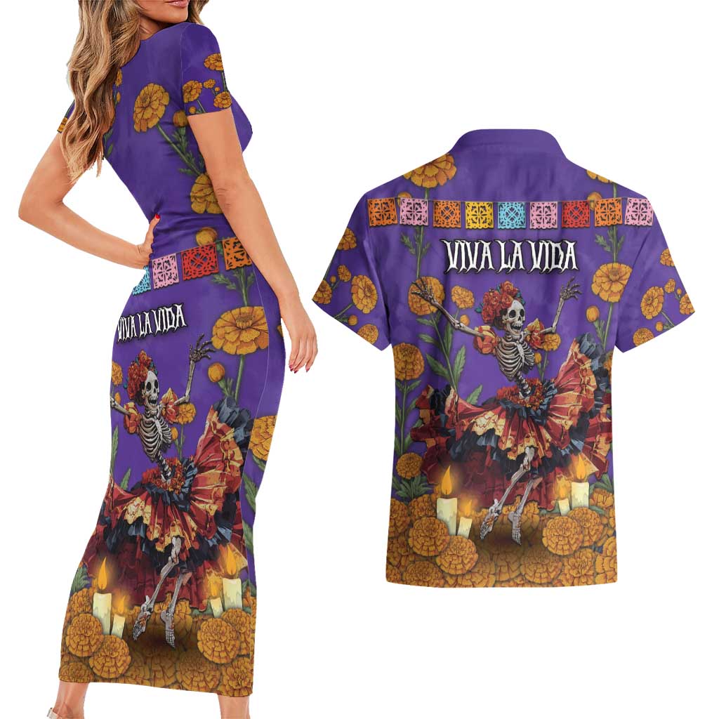 Day Of The Dead Couples Matching Short Sleeve Bodycon Dress and Hawaiian Shirt Viva La Vida - Wonder Print Shop
