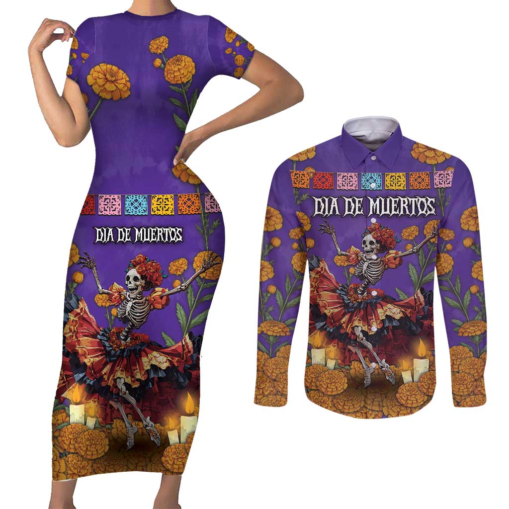 Day Of The Dead Couples Matching Short Sleeve Bodycon Dress and Long Sleeve Button Shirt Viva La Vida - Wonder Print Shop