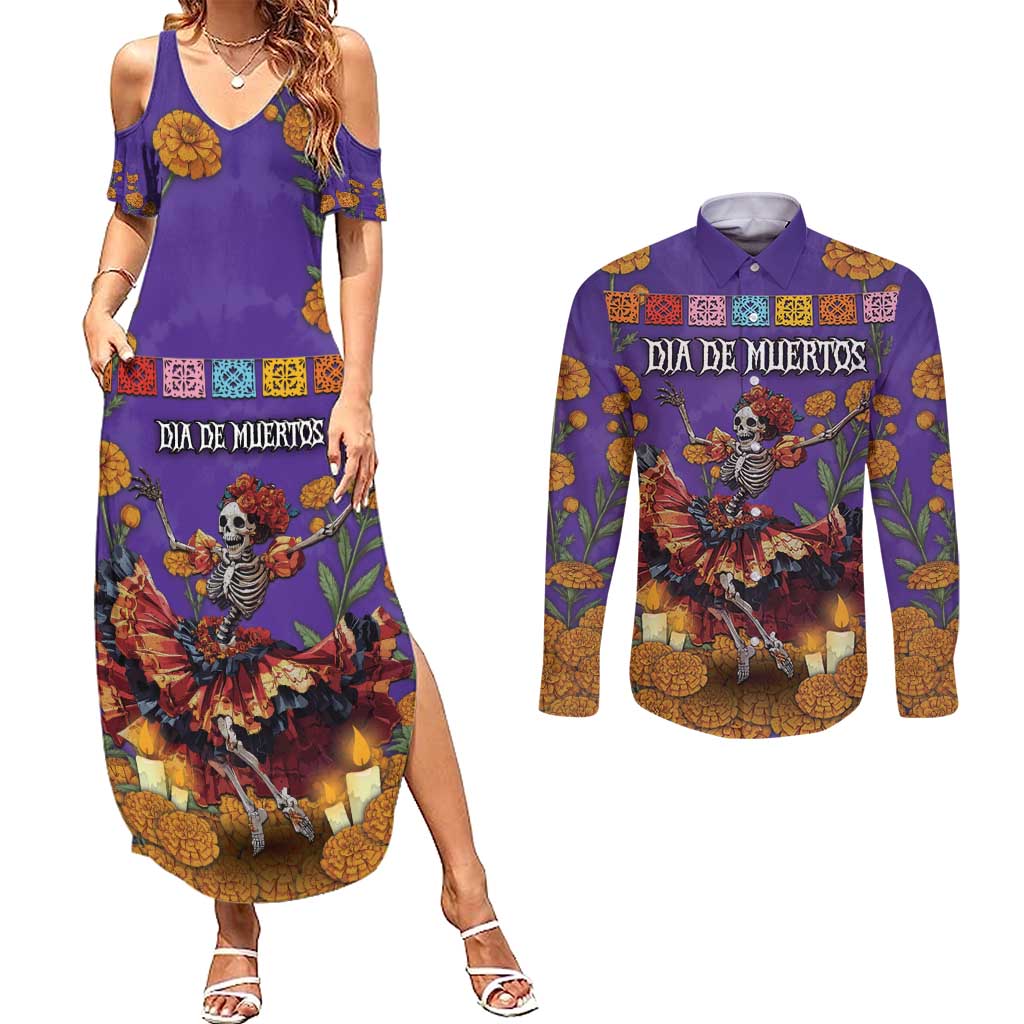 Day Of The Dead Couples Matching Summer Maxi Dress and Long Sleeve Button Shirt Viva La Vida - Wonder Print Shop