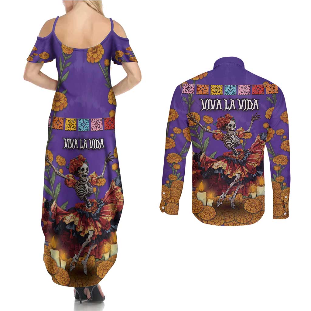 Day Of The Dead Couples Matching Summer Maxi Dress and Long Sleeve Button Shirt Viva La Vida - Wonder Print Shop