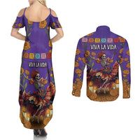 Day Of The Dead Couples Matching Summer Maxi Dress and Long Sleeve Button Shirt Viva La Vida - Wonder Print Shop