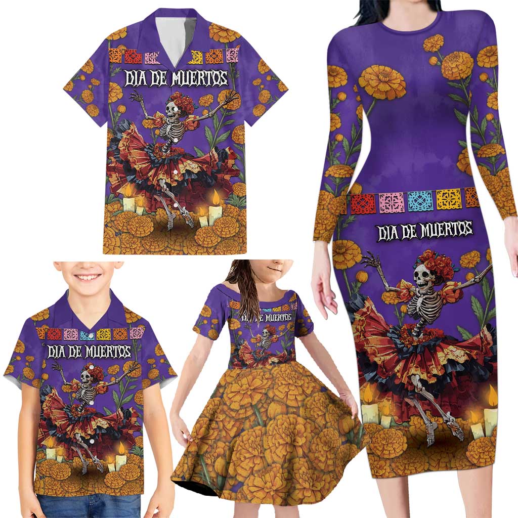 Day Of The Dead Family Matching Long Sleeve Bodycon Dress and Hawaiian Shirt Viva La Vida - Wonder Print Shop