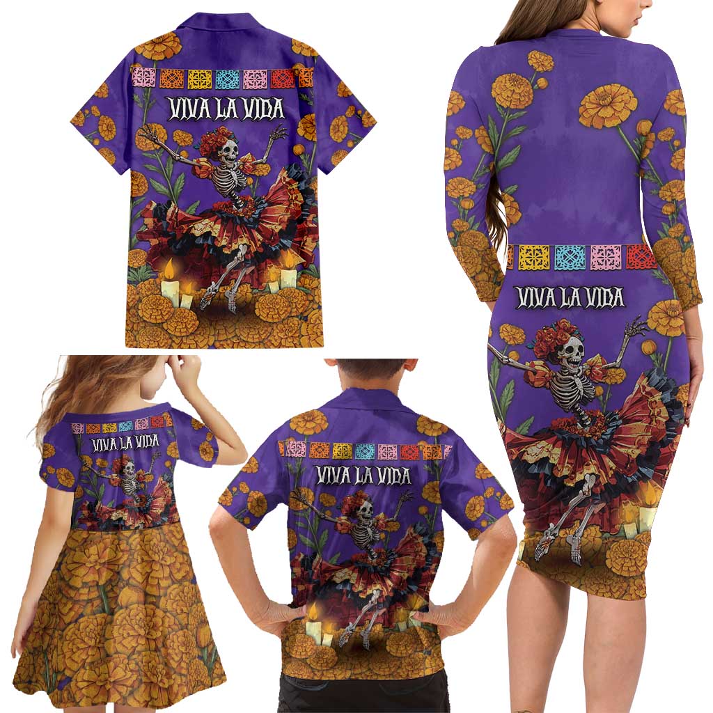 Day Of The Dead Family Matching Long Sleeve Bodycon Dress and Hawaiian Shirt Viva La Vida - Wonder Print Shop