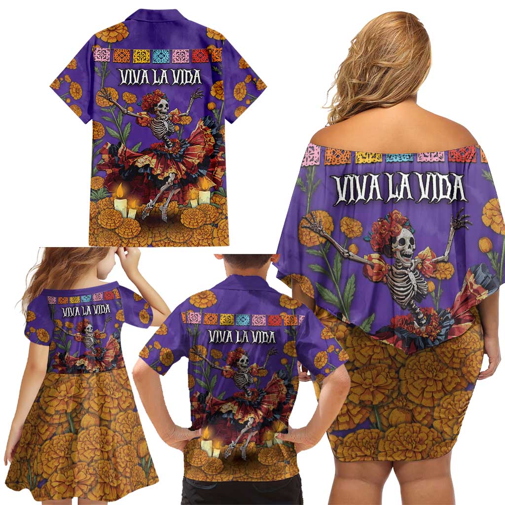 Day Of The Dead Family Matching Off Shoulder Short Dress and Hawaiian Shirt Viva La Vida - Wonder Print Shop