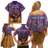 Day Of The Dead Family Matching Off Shoulder Short Dress and Hawaiian Shirt Viva La Vida - Wonder Print Shop