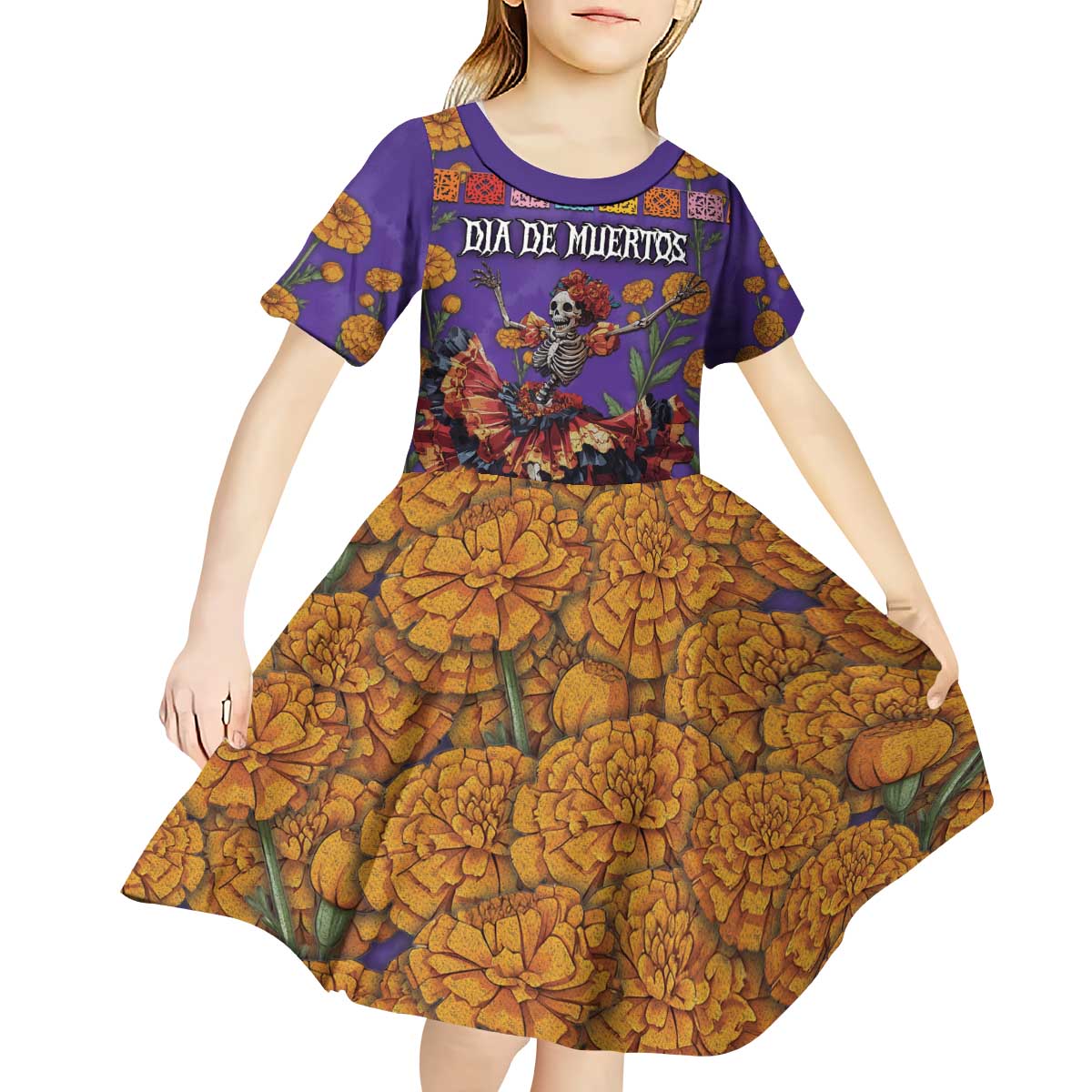 Day Of The Dead Kid Short Sleeve Dress Viva La Vida - Wonder Print Shop