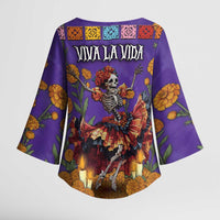 Day Of The Dead Kimono Sleeve Blouse Viva La Vida - Wonder Print Shop