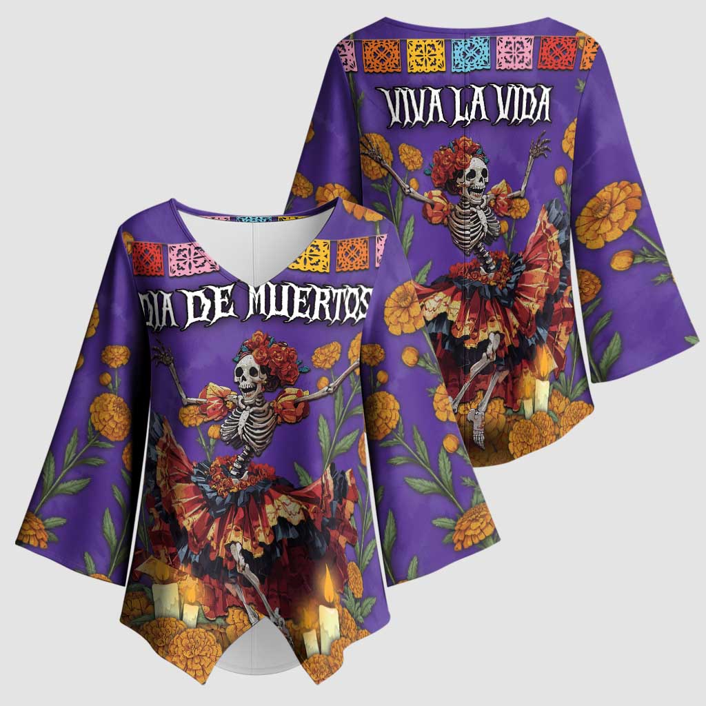 Day Of The Dead Kimono Sleeve Blouse Viva La Vida - Wonder Print Shop