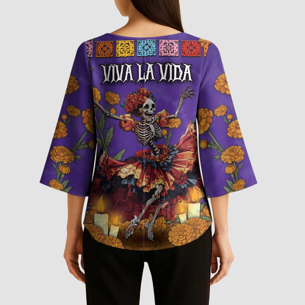 Day Of The Dead Kimono Sleeve Blouse Viva La Vida - Wonder Print Shop