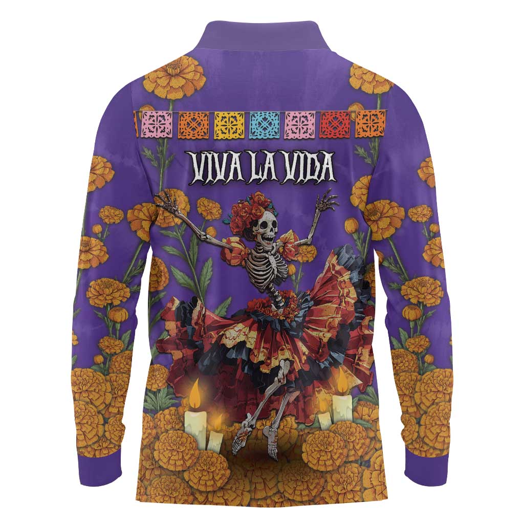 Day Of The Dead Long Sleeve Polo Shirt Viva La Vida - Wonder Print Shop