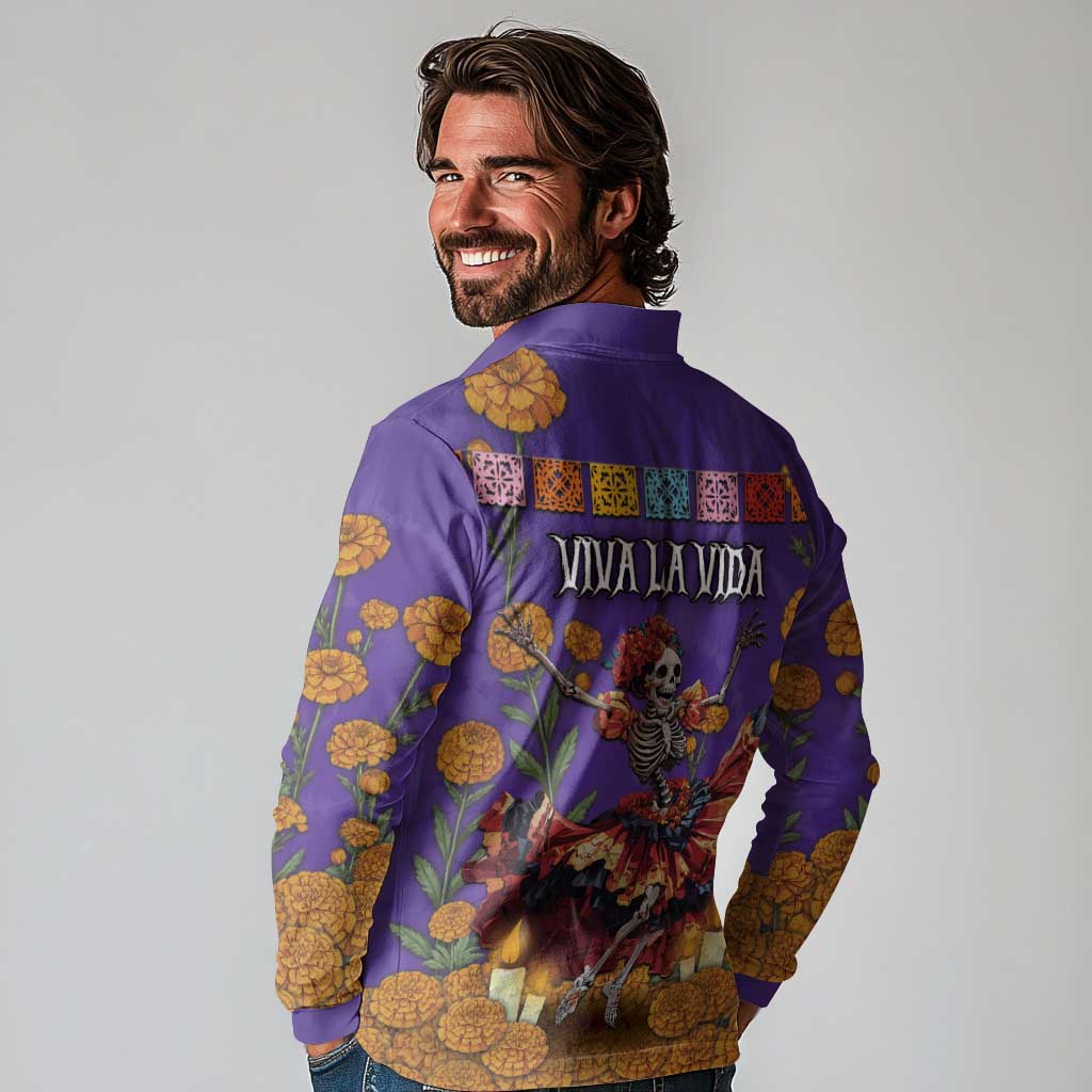 Day Of The Dead Long Sleeve Polo Shirt Viva La Vida - Wonder Print Shop