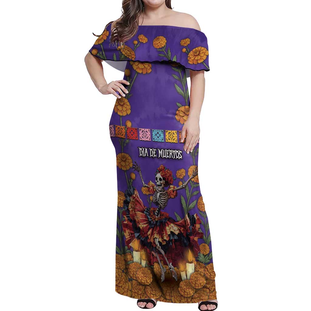 Day Of The Dead Off Shoulder Maxi Dress Viva La Vida - Wonder Print Shop