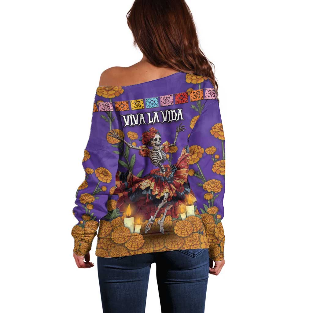 Day Of The Dead Off Shoulder Sweater Viva La Vida - Wonder Print Shop