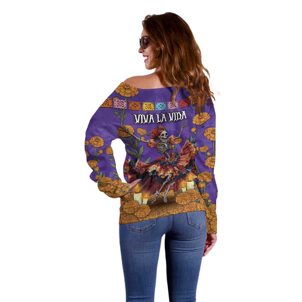 Day Of The Dead Off Shoulder Sweater Viva La Vida - Wonder Print Shop
