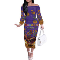 Day Of The Dead Off The Shoulder Long Sleeve Dress Viva La Vida - Wonder Print Shop