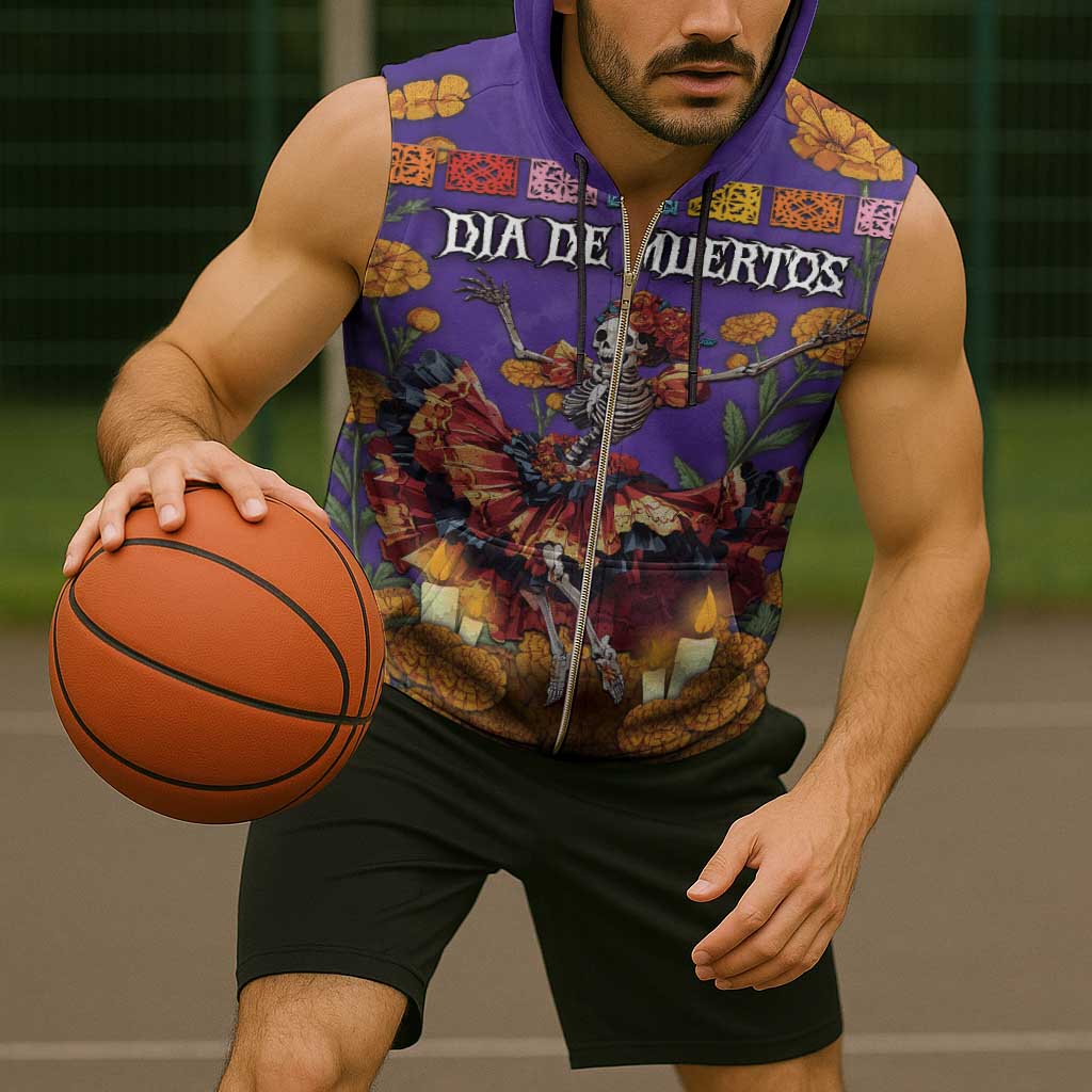 Day Of The Dead Sleeveless Zip Hoodie Viva La Vida - Wonder Print Shop
