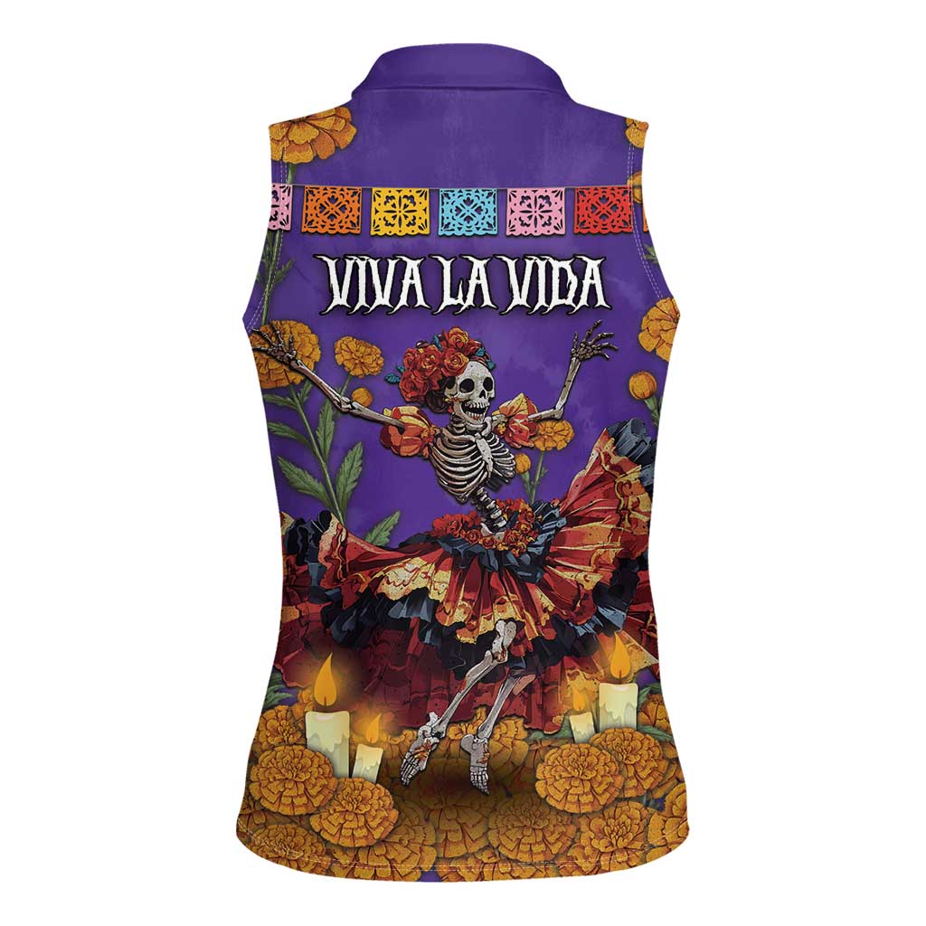 Day Of The Dead Women Sleeveless Polo Shirt Viva La Vida - Wonder Print Shop