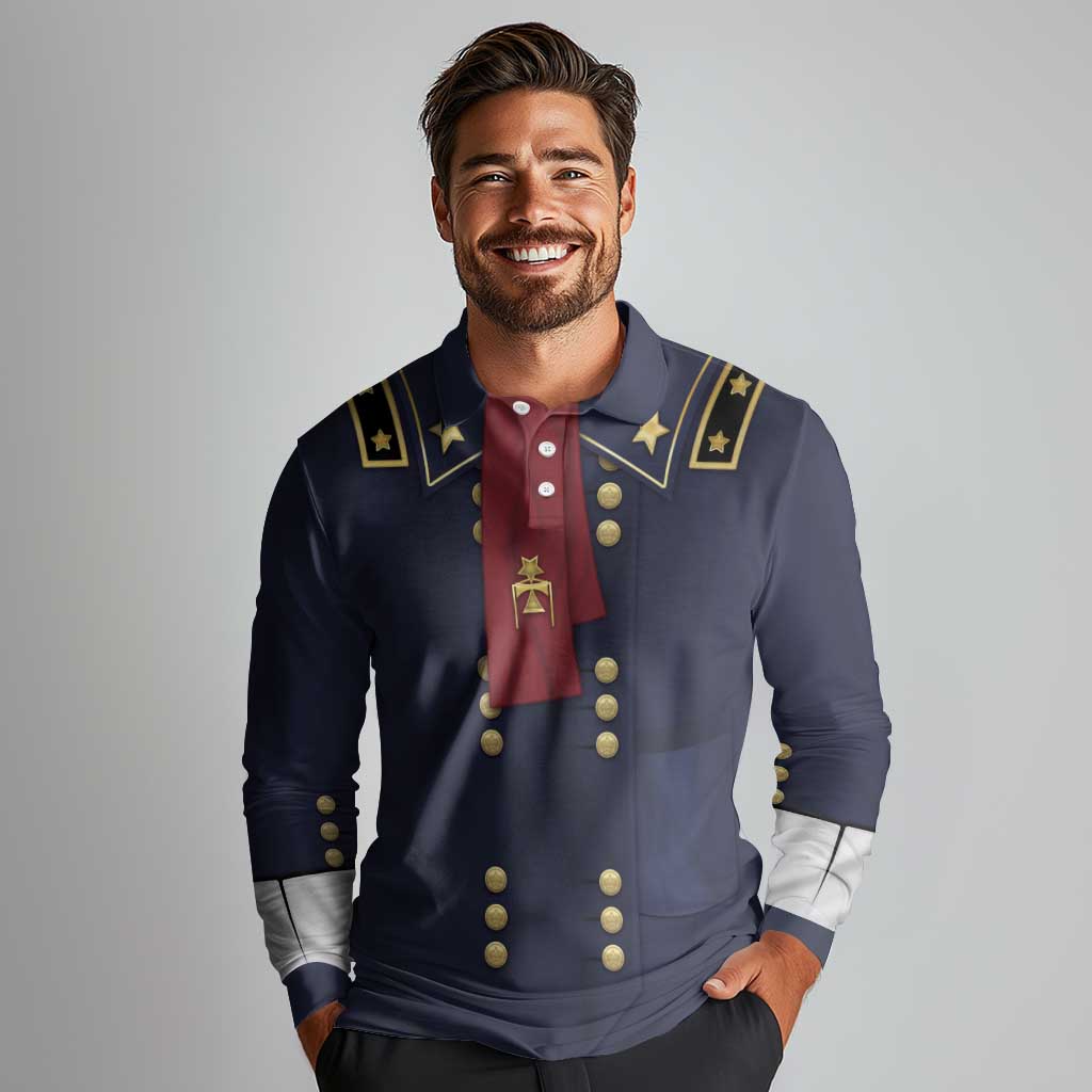 George Armstrong Custer Long Sleeve Polo Shirt Soldier Costume - Wonder Print Shop
