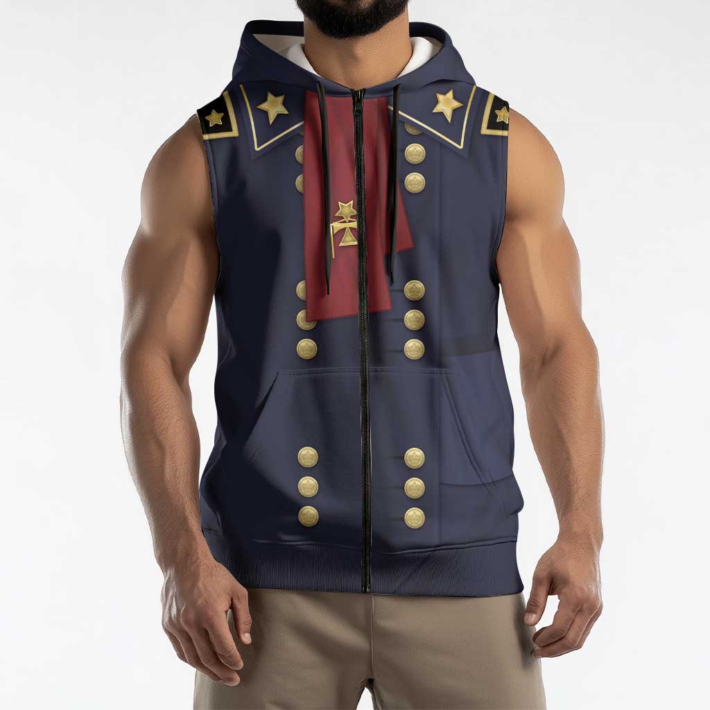 George Armstrong Custer Sleeveless Zip Hoodie Soldier Costume - Wonder Print Shop