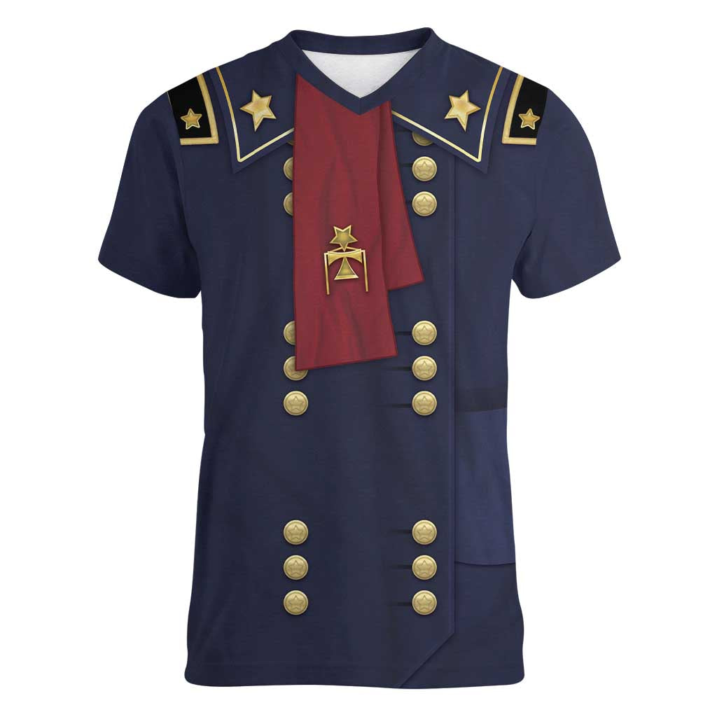 George Armstrong Custer Women V-Neck T-Shirt Soldier Costume - Wonder Print Shop
