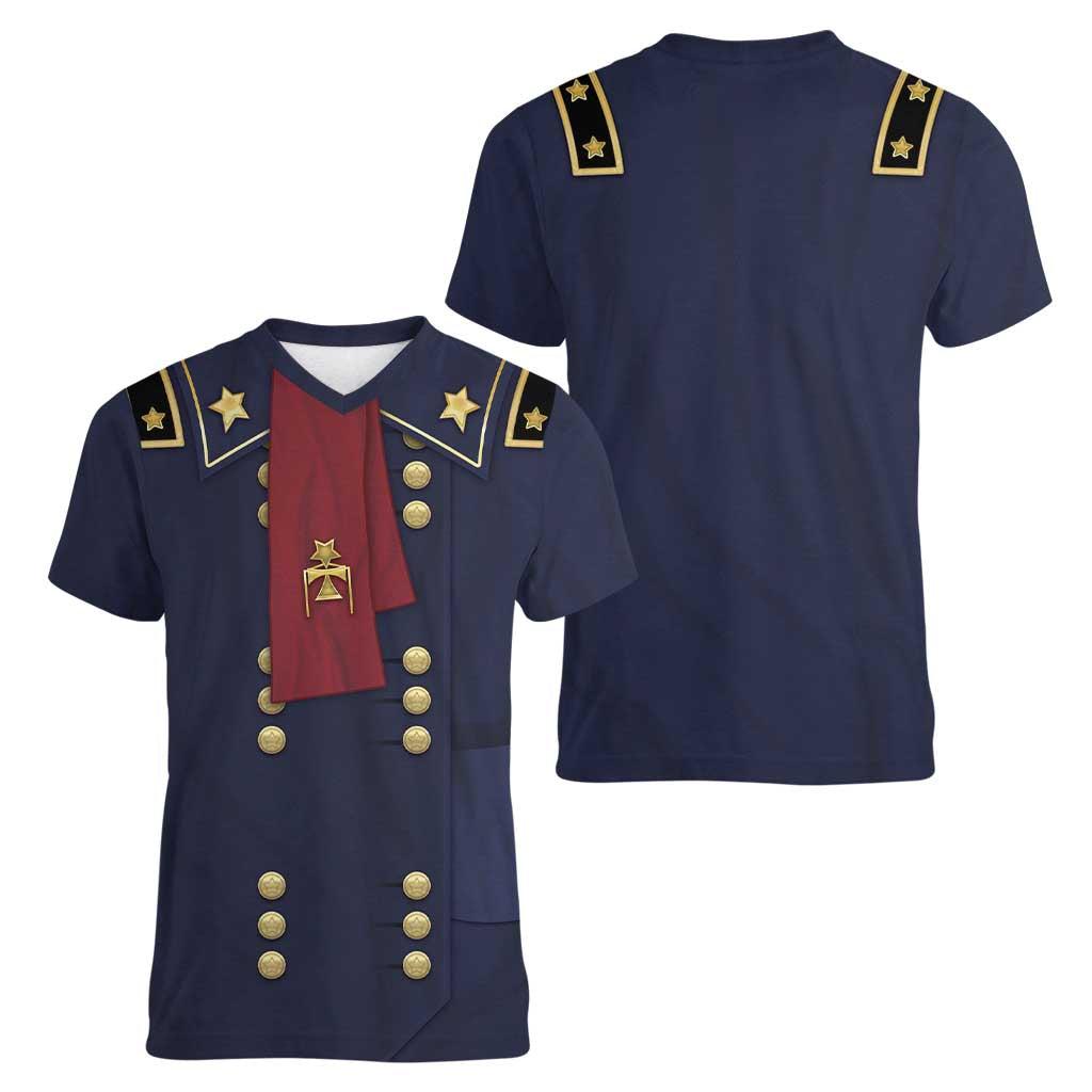 George Armstrong Custer Women V-Neck T-Shirt Soldier Costume - Wonder Print Shop