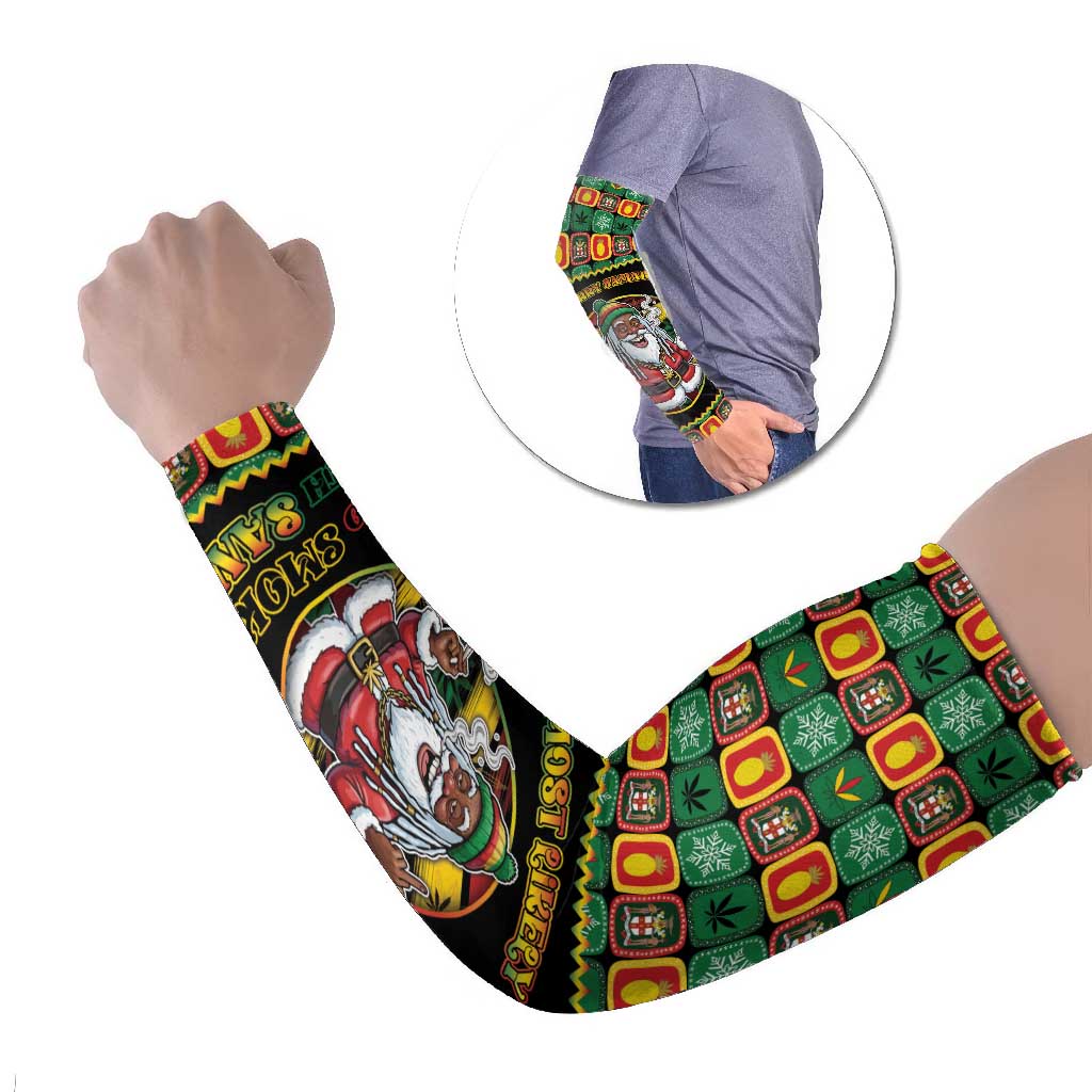 Jamaica Christmas Arm Sleeves Most Likely To Smoke With Santa - Wonder Print Shop
