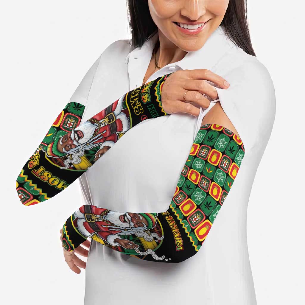 Jamaica Christmas Arm Sleeves Most Likely To Smoke With Santa - Wonder Print Shop