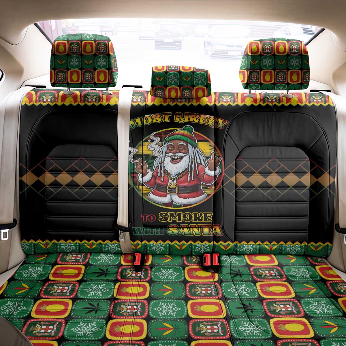 Jamaica Christmas Back Car Seat Cover Most Likely To Smoke With Santa - Wonder Print Shop