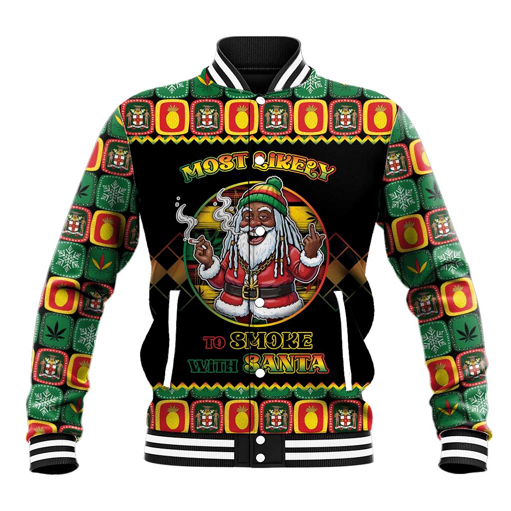 Jamaica Christmas Baseball Jacket Most Likely To Smoke With Santa - Wonder Print Shop