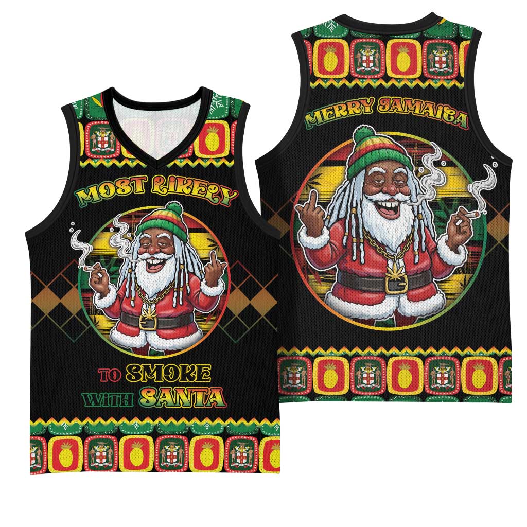 Jamaica Christmas Basketball Jersey Most Likely To Smoke With Santa - Wonder Print Shop