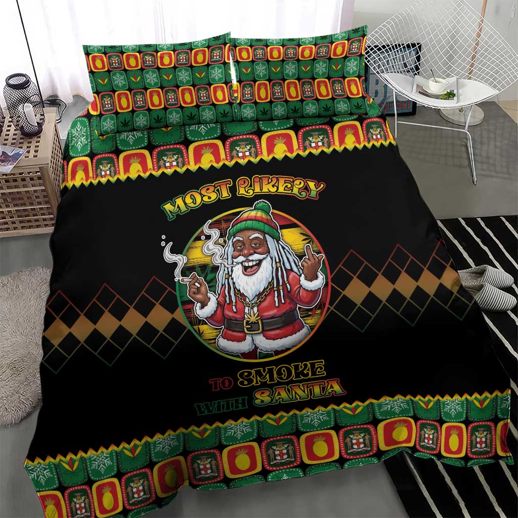Jamaica Christmas Bedding Set Most Likely To Smoke With Santa - Wonder Print Shop
