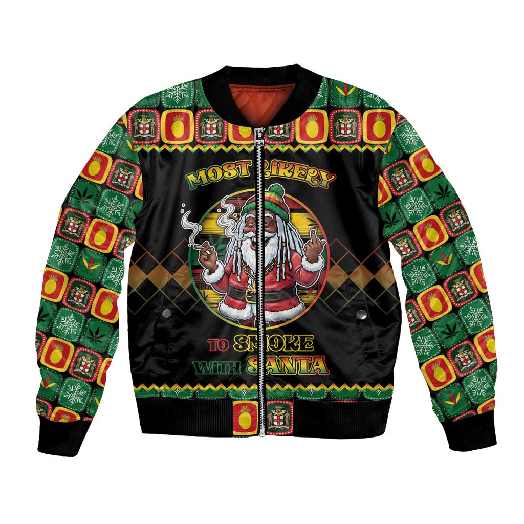 Jamaica Christmas Bomber Jacket Most Likely To Smoke With Santa - Wonder Print Shop