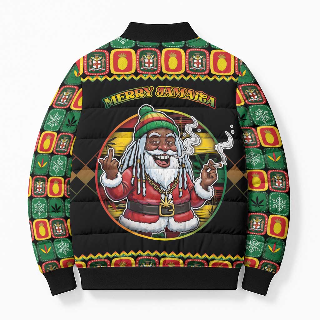 Jamaica Christmas Bomber Puffer Jacket Most Likely To Smoke With Santa - Wonder Print Shop