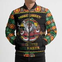 Jamaica Christmas Bomber Puffer Jacket Most Likely To Smoke With Santa - Wonder Print Shop