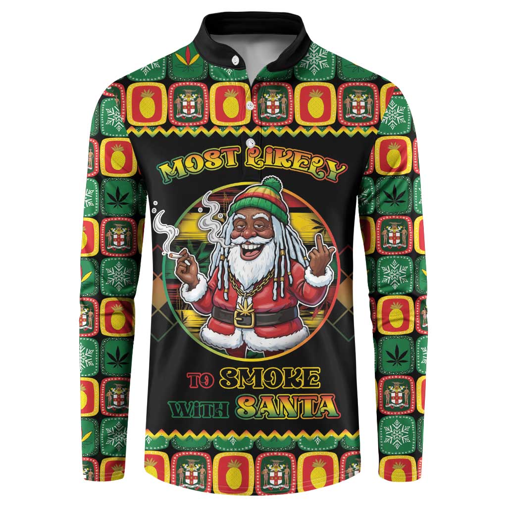 Jamaica Christmas Button Sweatshirt Most Likely To Smoke With Santa - Wonder Print Shop