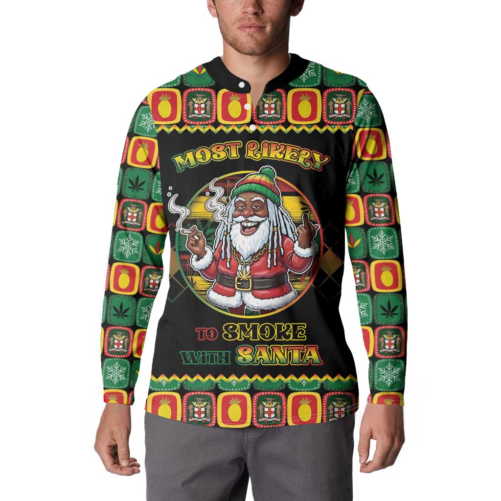 Jamaica Christmas Button Sweatshirt Most Likely To Smoke With Santa - Wonder Print Shop