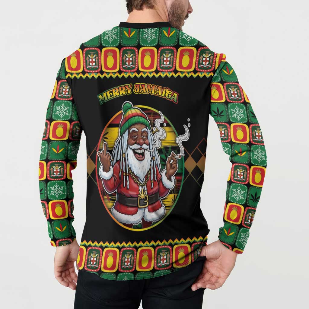 Jamaica Christmas Button Sweatshirt Most Likely To Smoke With Santa - Wonder Print Shop