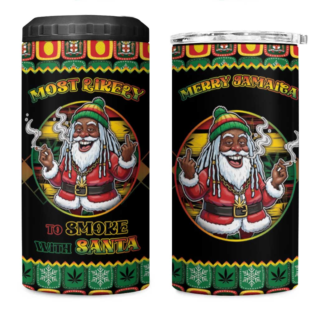 Jamaica Christmas 4 in 1 Can Cooler Tumbler Most Likely To Smoke With Santa - Wonder Print Shop