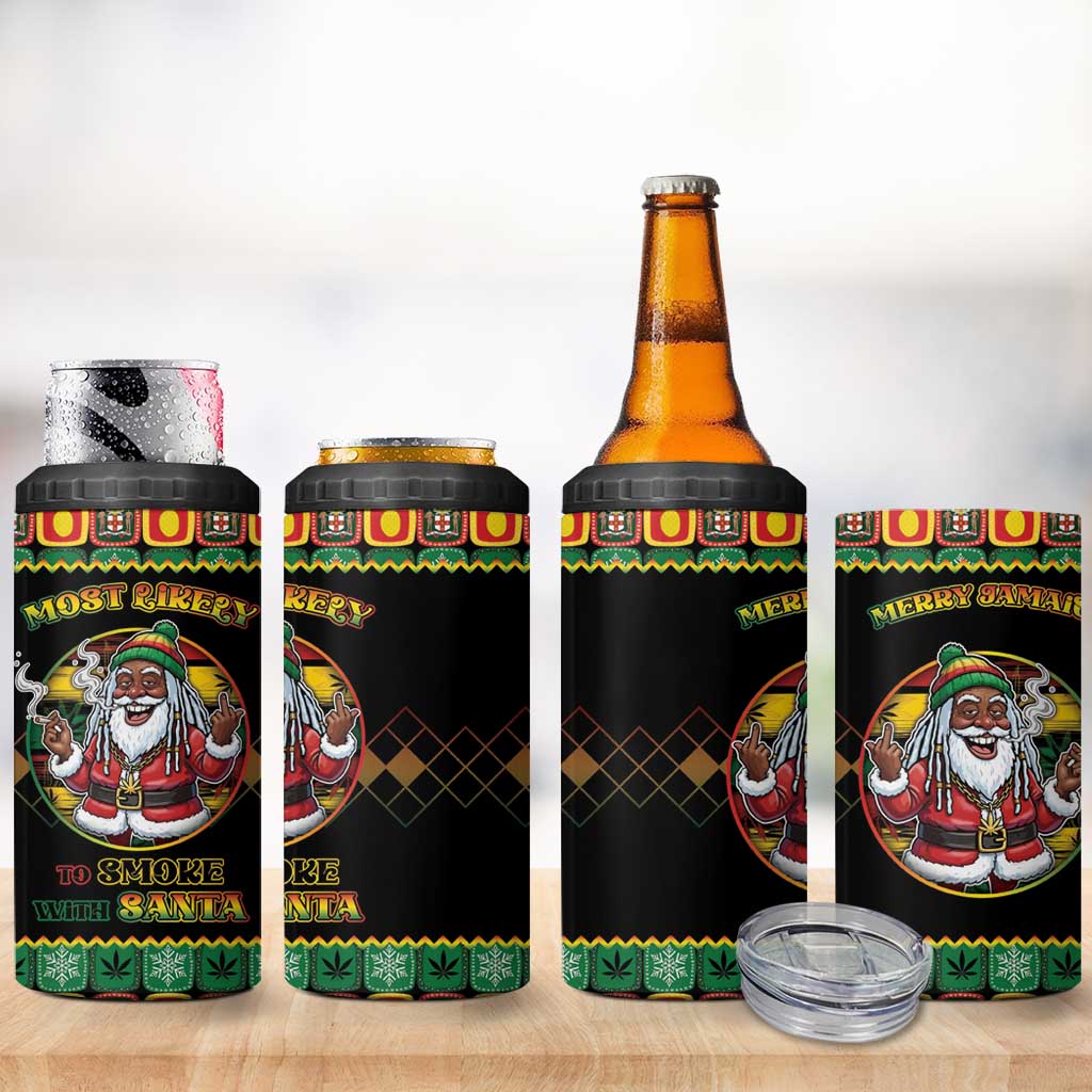 Jamaica Christmas 4 in 1 Can Cooler Tumbler Most Likely To Smoke With Santa - Wonder Print Shop