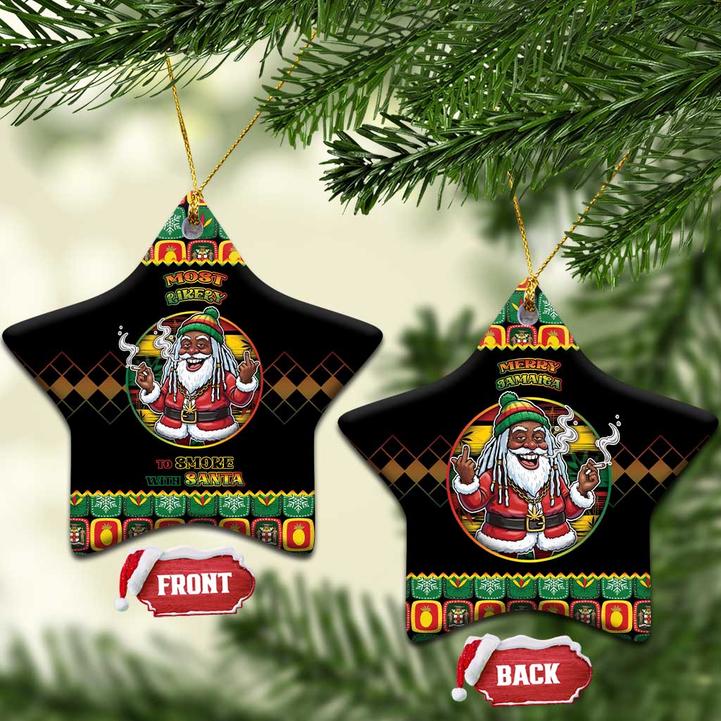 Jamaica Christmas Ceramic Ornament Most Likely To Smoke With Santa - Wonder Print Shop