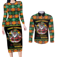 Jamaica Christmas Couples Matching Long Sleeve Bodycon Dress and Long Sleeve Button Shirt Most Likely To Smoke With Santa - Wonder Print Shop