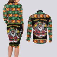 Jamaica Christmas Couples Matching Long Sleeve Bodycon Dress and Long Sleeve Button Shirt Most Likely To Smoke With Santa - Wonder Print Shop