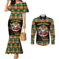 Jamaica Christmas Couples Matching Mermaid Dress and Long Sleeve Button Shirt Most Likely To Smoke With Santa - Wonder Print Shop