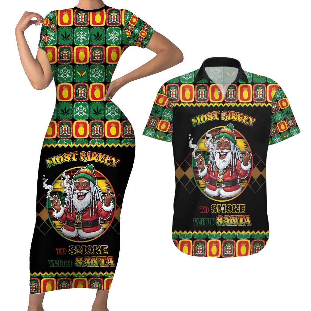 Jamaica Christmas Couples Matching Short Sleeve Bodycon Dress and Hawaiian Shirt Most Likely To Smoke With Santa - Wonder Print Shop