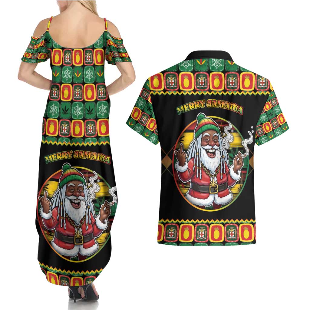 Jamaica Christmas Couples Matching Summer Maxi Dress and Hawaiian Shirt Most Likely To Smoke With Santa - Wonder Print Shop