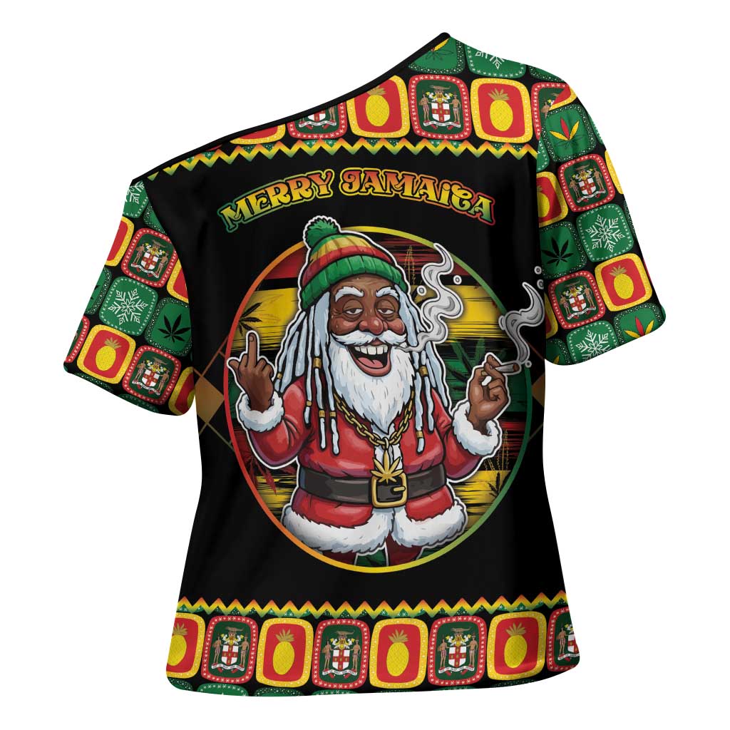 Jamaica Christmas Cross Shoulder Shirt Most Likely To Smoke With Santa - Wonder Print Shop