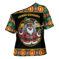 Jamaica Christmas Cross Shoulder Shirt Most Likely To Smoke With Santa - Wonder Print Shop